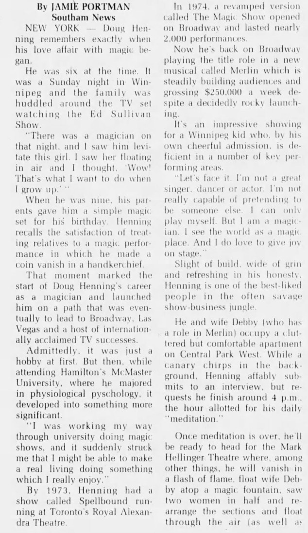 The Sun Times, Owen Sound, 4/29/83: Merlin Interview – THE DOUG HENNING ...